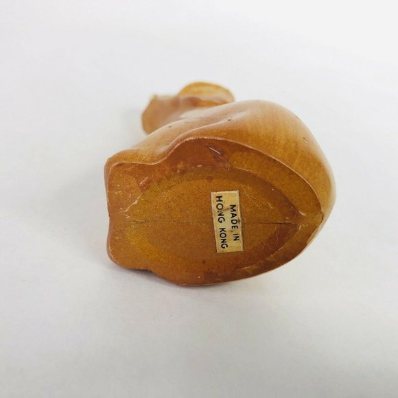 2 Elephant Figurines Wood Look Made Hong Kong Jewel Eyes Trunks Up Kitsch Decor - Picture 12 of 12